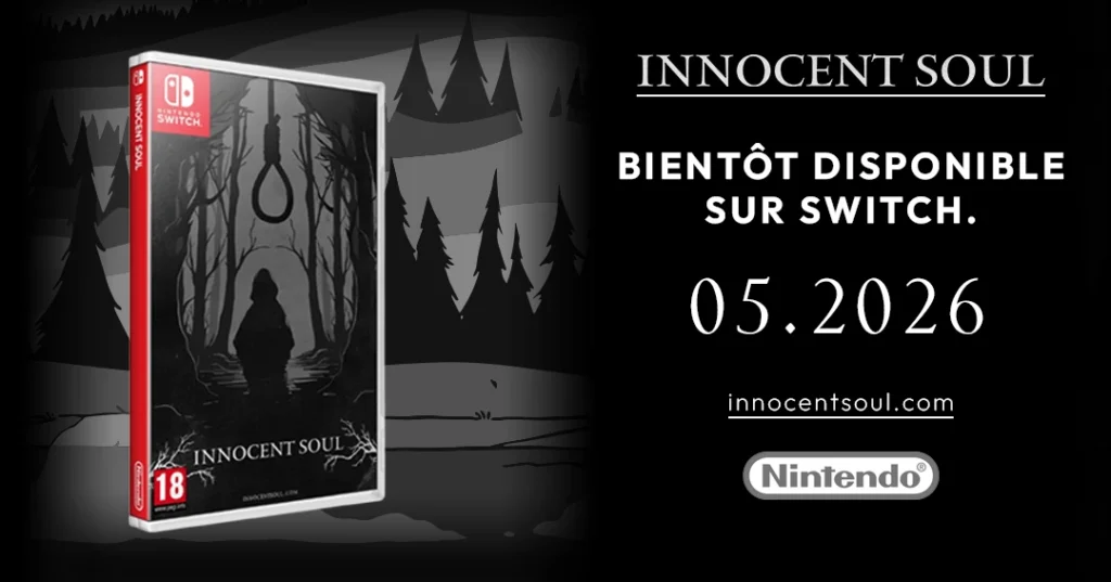 Annonce de l’arrivée du jeu Innocent Soul sur Nintendo Switch, mettant en avant la couverture du jeu et la plateforme