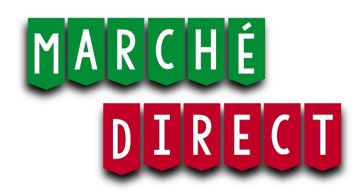 logo marché direct. Le logo est vert et rouge.