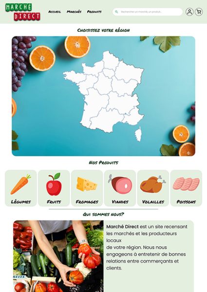 page d'accueil du site Marché direct