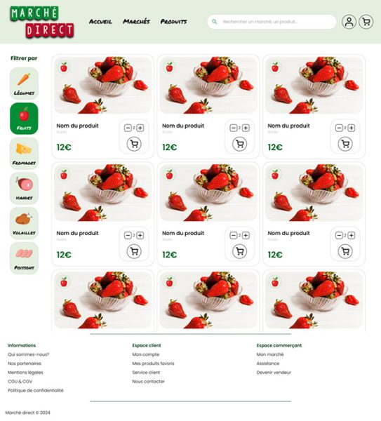 liste des produits du site Marché direct