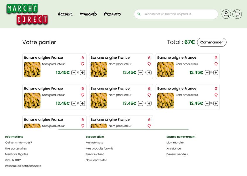 page panier du site Marché direct